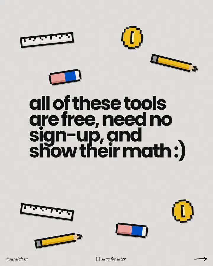 Illustrated rulers, pencils and erasers around a message about free tools without sign-up